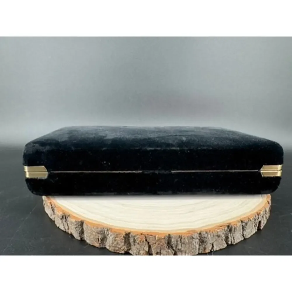 Vintage Black Velvet Jewelry Box w/ Pouches Gold Trim Travel Organizer